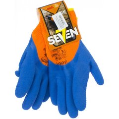 Рукавиці утеплені "Seven" помаранчеві з синім спіненим латексним покриттям №69346(12)
