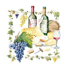 Декупажні серветки "Вино і сир" 33 х33 см 18,5 г / м2 (20 шт) Abiente №13306815 / 4035
