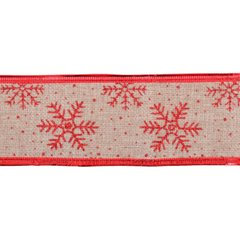 Декоративна стрічка "Santi" з червон. сніжинкою,6смх2м №750314/Yes/