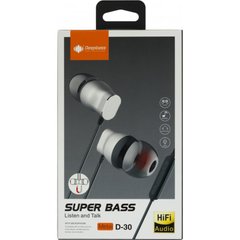 Навушники вакуумні Deepbass D-30 (гарнітура) silver+мікрофон