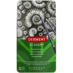 Набір олівців графітних "Academy" №2301946/9957 Derwent 6B-5H (12шт) в метал. коробці