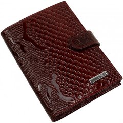 Обкладинка на автодокументи+паспорт "Karya" лак,червона шкіра,рептилія №443-019