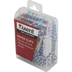 Скріпки "Axent" 28 мм (100 шт) кольорові смугасті, пластиковий контейнер (12) №4114