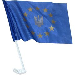 Прапор Україна-Євросоюз для автомобіля 24х37см з кріпленням на скло