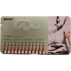 Набір графітних олівців Marco 7000M-12TN твердість 2H-8B 12 шт. в металевій коробці