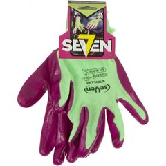 Рукавиці синт. "Seven" жіночі салатові з фіолетовим нітриловим покриттям "б" №69858/NL9858/0449