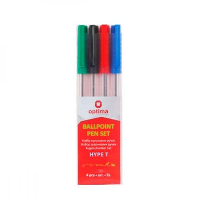 Набір ручок кульк."Optima" №O15735 Hype T 1мм 4кольор. (чорна,синя,зелена,червона) (1)(144)